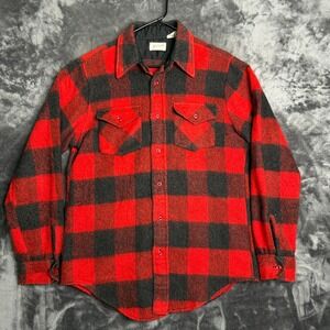 Vintage Saxon Buffalo Plaid Flannel Shirt Mens Medium Red Black Button Down